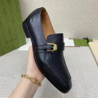 Gucci Men Loafer Buckle Black Leather Ornamental Buckle Low 3 Cm Heel (4)