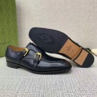 Gucci Men Monk Strap Loafer Smooth Black Leather Buckle Sole Flat 2 Cm Heel (11)