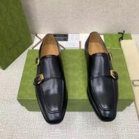 Gucci Men Monk Strap Loafer Smooth Black Leather Buckle Sole Flat 2 Cm Heel (11)