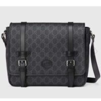 Gucci Unisex GG Messenger Bag Black GG Supreme Canvas Black Leather (3)