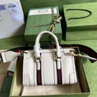 Gucci Unisex GG Mini Top Handle Bag Double G White Smooth Leather (10)