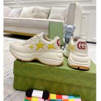 Gucci Unisex GG Rhyton Sneaker White Demetra Inlaid Interlocking G Stars Rubber Low Heel (9)