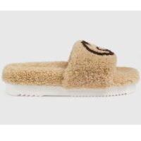 Gucci Unisex Slide Sandal Interlocking G Light Brown Merino Wool Flat (3)