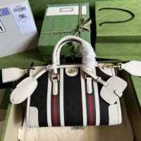 Gucci Unisex Small Canvas Top Handle Bag Double G White Black Original GG Canvas (2)