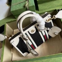 Gucci Unisex Small Canvas Top Handle Bag Double G White Black Original GG Canvas (2)