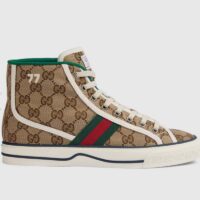 Gucci Unisex Tennis 1977 High Top Sneaker Brown Rubber Sole Flat 2 Cm Heel (2)