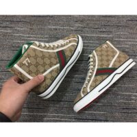 Gucci Unisex Tennis 1977 High Top Sneaker Brown Rubber Sole Flat 2 Cm Heel (2)