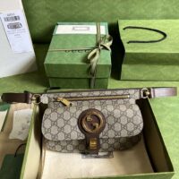 Gucci Women Blondie Belt Bag Beige Ebony GG Supreme Canvas Interlocking G (3)