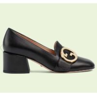 Gucci Women Blondie Mid-Heel Pump Black Leather Round Interlocking G (3)