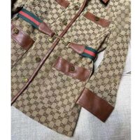 Gucci Women GG Canvas Jacket Web Belt Cotton Camel Ebony Point Collar (7)