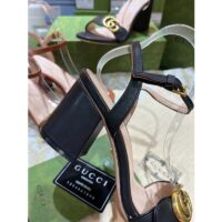 Gucci Women GG Leather Mid-Heel Sandal Black Double G 8 Cm Heel (8)