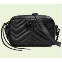 Gucci Women GG Marmont Mini Shoulder Bag Black Matelassé Chevron Leather Double G (3)