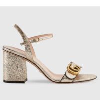 Gucci Women GG Metallic Laminate Leather Mid-Heel Sandal Double G 8 Cm Heel (10)