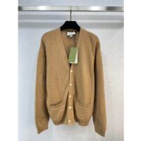 Gucci Women GG Wool Cardigan Beige V-Neck Collar Two Front Pockets (1)