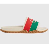 Gucci Women Interlocking G Slide Sandal Striped Rubber White Footbed Rubber Sole Flat (3)