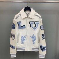 Louis Vuitton LV Men Multi-Patches Mixed Leather Varsity Blouson LWG Calf White (8)