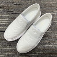 Louis Vuitton LV Unisex Beverly Hills Slip-On Sneaker White Monogram Embossed Calf Leather (6)