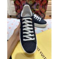 Louis Vuitton LV Unisex Time Out Sneaker Blue Monogram Debossed Denim (9)