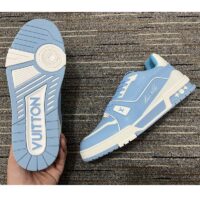 Louis Vuitton LV Unisex Trainer Sneaker Blue Mix Materials 54 Rubber Outsole Monogram Flowers (4)