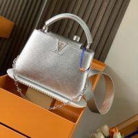 Louis Vuitton LV Women Capucines BB Handbag Etain Metallic Gray Taurillon Leather (8)