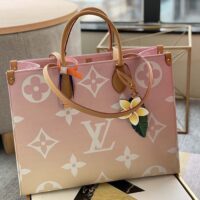 Louis Vuitton LV Women OnTheGo GM Tote Bag Pink Monogram Giant Coated Canvas Raffia (9)