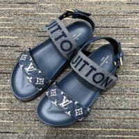 Louis Vuitton LV Women Paseo Flat Comfort Sandal Navy Blue Monogram Denim Calf (6)