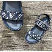 Louis Vuitton LV Women Paseo Flat Comfort Sandal Navy Blue Monogram Denim Calf (6)