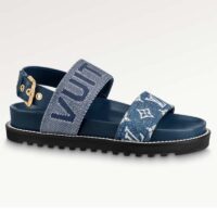 Louis Vuitton LV Women Paseo Flat Comfort Sandal Navy Blue Monogram Denim Calf (6)