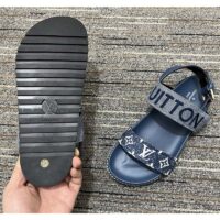 Louis Vuitton LV Women Paseo Flat Comfort Sandal Navy Blue Monogram Denim Calf (6)