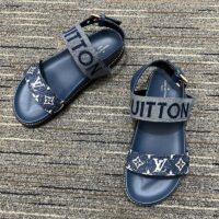 Louis Vuitton LV Women Paseo Flat Comfort Sandal Navy Blue Monogram Denim Calf (6)