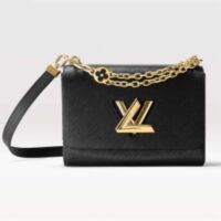 Louis Vuitton LV Women Twist MM Handbag Black Epi Grained Leather Monogram Flower (7)