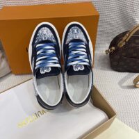 Louis Vuitton Unisex LV Ollie Sneaker Blue Canvas Rubber Outsole Monogram Flowers (9)