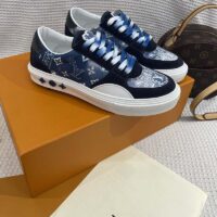 Louis Vuitton Unisex LV Ollie Sneaker Blue Canvas Rubber Outsole Monogram Flowers (9)