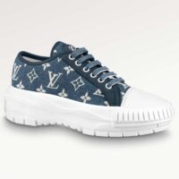 Louis Vuitton Unisex LV Squad Sneaker Navy Blue Monogram Denim Rubber Outsole Circle (4)