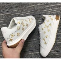 Louis Vuitton Unisex LV Time Out Sneaker Gold White Embroidered Calf Leather (8)