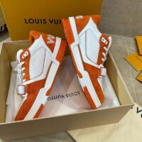 Louis Vuitton Unisex LV Trainer Sneaker Orange Monogram Denim Rubber Outsole Monogram Flowers (5)