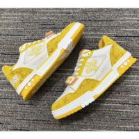 Louis Vuitton Unisex LV Trainer Sneaker Yellow Monogram Denim Rubber Outsole Monogram Flowers (9)