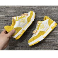 Louis Vuitton Unisex LV Trainer Sneaker Yellow Monogram Denim Rubber Outsole Monogram Flowers (9)