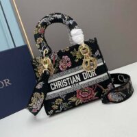 Dior Women CD Medium Lady D-Lite Bag Black Multicolor Jardin Botanique Embroidery (1)