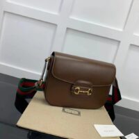 Gucci GG Unisex Horsebit 1955 Shoulder Bag Brown Leather Green Red Web (4)