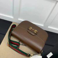 Gucci GG Unisex Horsebit 1955 Shoulder Bag Brown Leather Green Red Web (4)