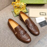 Gucci Men’s GG Loafer Mirrored G Brown Leather Fringe Low 3 Cm Heel (1)