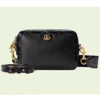 Gucci Unisex Crocodile Trim Shoulder Bag Double G Black Leather Zip Closure (1)