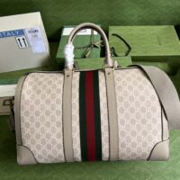 Gucci Unisex Gucci Savoy Duffle Bag Beige White GG Supreme Canvas Double G (1)