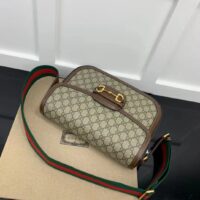 Gucci Unisex Horsebit 1955 Shoulder Bag Beige Ebony GG Supreme Canvas (6)