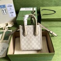 Gucci Unisex Mini Tote Bag Interlocking G Beige White GG Supreme Canvas (2)