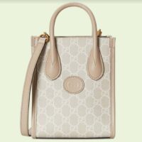 Gucci Unisex Mini Tote Bag Interlocking G Beige White GG Supreme Canvas (2)