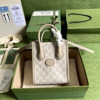 Gucci Unisex Mini Tote Bag Interlocking G Beige White GG Supreme Canvas (2)