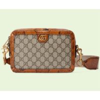 Gucci Unisex Python Trim Shoulder Bag Double G Beige Ebony GG Supreme Canvas (1)