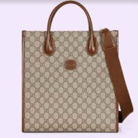 Gucci Unisex Small Tote Interlocking G Beige Ebony GG Supreme Canvas (1)